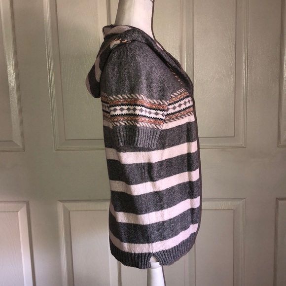 American Rag Gray Striped Hooded Cardigan - Picture 2 of 6